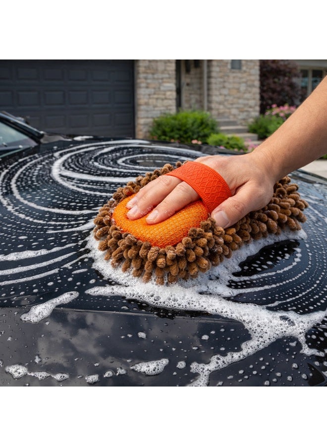 Agc Microfiber Chenille Car Wash Sponge Handheld Wash Pad Scratch Free High Absorbent Foam Cleaning Sponge for Car Bike SUV Truck Auto Exterior Interior Body Glass Wheels Washable Reusable 23x12cm Thick Microfibre Pearl Chenille Wash Sponge Pad - Image 2